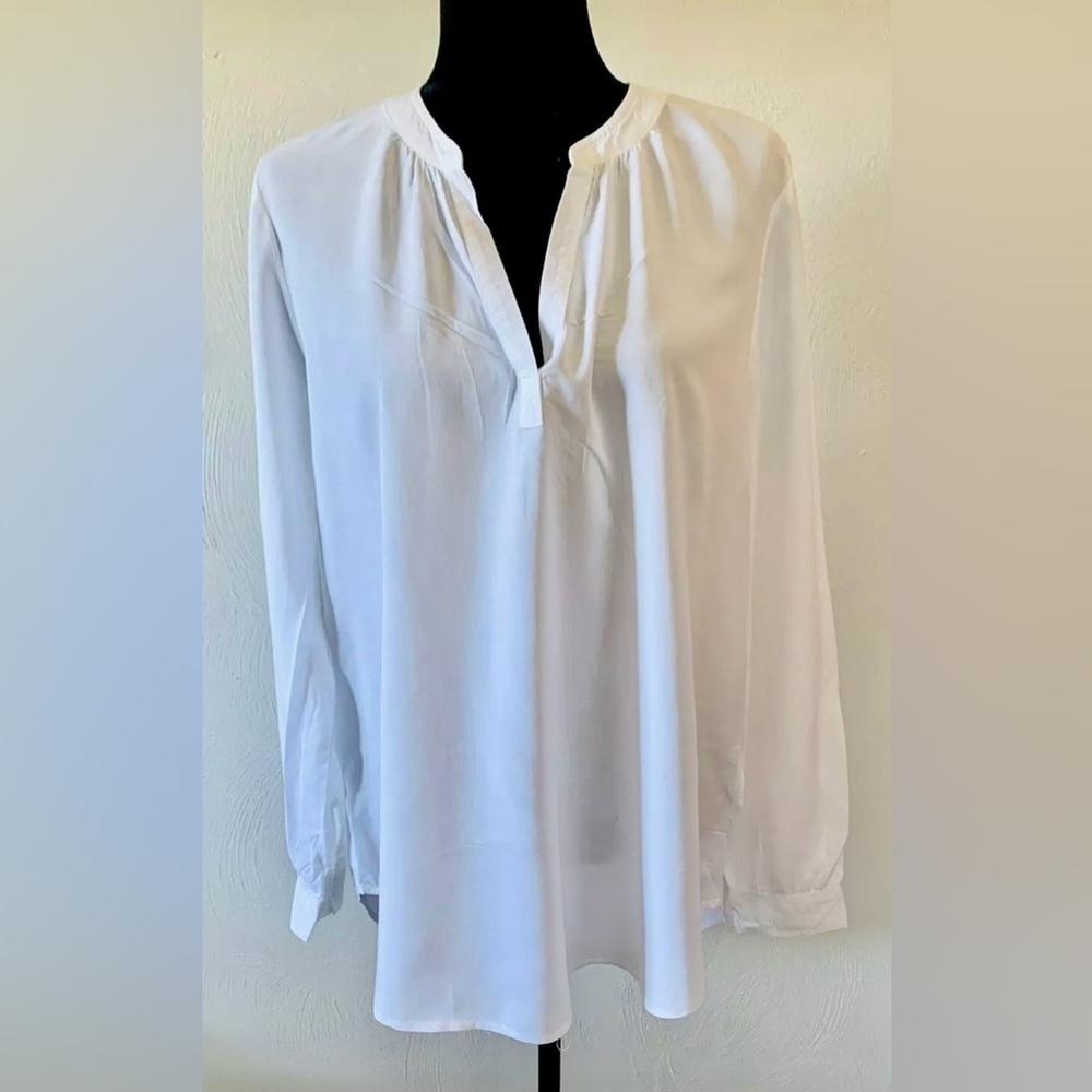 Beach Lunch Lounge White Tunic Shirt Long Sleeve V Neck Size L